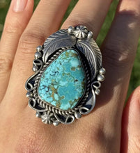 Load image into Gallery viewer, Native American Sterling Silver Turquoise Adjustable Ring. C Yazzie. Gift