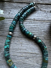 Load image into Gallery viewer, Southwestern 925 Sterling Silver Turquoise Heishi Bead Necklace. 16 inch