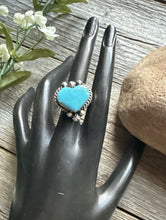 Load image into Gallery viewer, Native American Sterling Silver Blue Turquoise Adjustable Heart Ring. AM