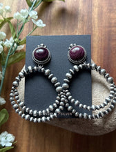 Load image into Gallery viewer, Navajo Sterling Silver Purple Spiny Oyster Pearl Double Loop Earrings Etta E