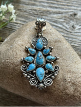 Load image into Gallery viewer, Navajo Native American Handmade Sterling Silver Turquoise Cluster Pendant Geneva
