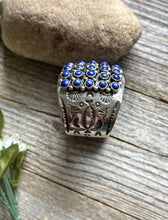 Load image into Gallery viewer, Native American Sterling Silver Lapis Cluster Cuff Bracelet H Happy Piasso