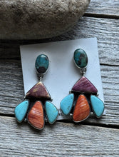 Load image into Gallery viewer, Navajo 925 Sterling Silver Multi Stone Cluster Earrings Marcella James