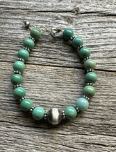 Load image into Gallery viewer, Sterling Silver Green Turquoise W Pearl Bead Bracelet. 6.5 Inch