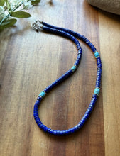 Load image into Gallery viewer, Sterling Silver Heishi Lapis Turquoise Bead Necklace. 18 inch. Gift