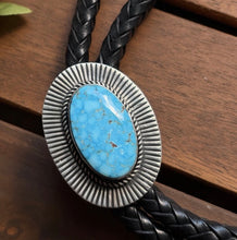 Load image into Gallery viewer, Native American Sterling Silver Kingman Turquoise Bolo Tie Pendant A Jake