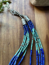 Load image into Gallery viewer, Sterling Silver Heishi Multi Strand Stone Lapis Turquoise Bead Necklace. 24 inch