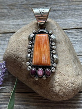 Load image into Gallery viewer, Native American Sterling Silver Orange Purple Spiny Oyster Pendant R Yazzie