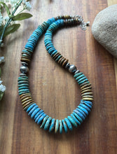 Load image into Gallery viewer, Sterling Silver Graduated Blue Green Turquoise Bead Necklace. 18 inch Gift