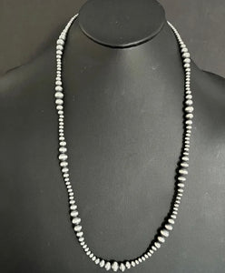 4mm - 8mm Multi Graduated Sterling Silver Oxidized Pearls Bead Necklace 18 Inch