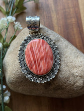 Load image into Gallery viewer, Native American Navajo Sterling Silver Orange Red Spiny Oyster Pendant Etta