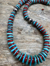 Load image into Gallery viewer, Sterling Silver Blue Turquoise Coral Bead Necklace. 18 inch