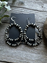 Load image into Gallery viewer, Southwestern Sterling Silver Black Onyx Pearls Double Loop Earrings 2.5 Inch