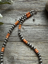 Load image into Gallery viewer, Orange Spiny Oyster Multi Graduated Sterling Silver Pearls Bead Necklace 18 inch