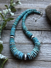 Load image into Gallery viewer, Sterling Silver Graduated Vibrant Blue Turquoise Bead Necklace 18 inch