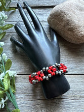 Load image into Gallery viewer, Floral Sterling Silver Red Bamboo Coral Pearls Bead Bracelet. 7 Inch