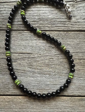 Load image into Gallery viewer, Sterling Silver Black Onyx Green Turquoise Bead Necklace. 18 Inch Gift