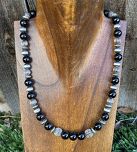 Load image into Gallery viewer, Southwestern Sterling Silver Black Onyx Bead Necklace. 18 Inch. Gift