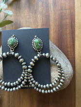 Load image into Gallery viewer, Navajo Sterling Silver Green Sonoran Gold Turquoise Pearl Double Loop Earrings