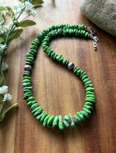 Load image into Gallery viewer, Graduated Sterling Silver Green Turquoise Nuggets Pearls Bead Necklace 18 Inch