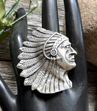 Load image into Gallery viewer, Native American Sterling Silver Indian Chief Head Stamped Adjustable Ring E