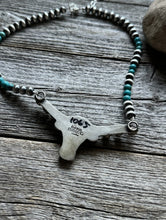 Load image into Gallery viewer, Navajo Sterling Silver Blue Turquoise Bar Pearls Necklace 16 inch Kevin Billah