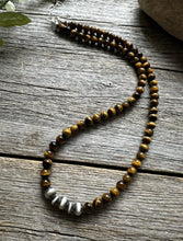 Load image into Gallery viewer, Southwestern 925 Sterling Silver Tigers Eye Pearls Bead Necklace 18 inch