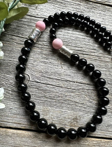 Mens Sterling Silver Black Onyx Pink Conch Kokopelli Bead Necklace 20 inch Gift