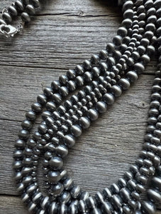 4,5,6,7,8 Multi Strand 925 Sterling Silver Oxidized Pearls Bead Necklace 24 Inch