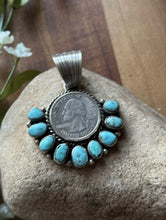 Load image into Gallery viewer, Navajo Sterling Silver Turquoise Quarter Dollar Coin Pendant. KY