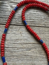 Load image into Gallery viewer, Sterling Silver Red Coral Lapis Bead Necklace. 18 inch Gift