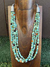 Load image into Gallery viewer, Sterling Silver Multi Strand Blue Green Turquoise Stone Bead Necklace 24 inch