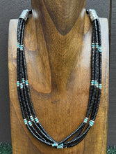 Load image into Gallery viewer, Sterling Silver Multi Strand Black Onyx Turquoise Pearls Bead Necklace. 26 Inch
