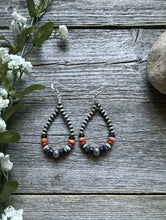 Load image into Gallery viewer, Southwestern Sterling Silver Multi Stone 4mm Pearls Bead Loop Dangle Earrings 3”