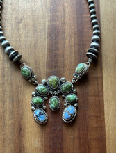 Load image into Gallery viewer, Navajo Sterling Silver Sonoran Gold Golden Hills Turquoise Lariat Naja Necklace