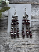 Load image into Gallery viewer, Sterling Silver Purple Spiny Oyster W Pearls Rosary Bead Dangle Earrings. 3 Inch