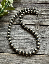 Load image into Gallery viewer, 10mm 14 Inch Striped Sterling Silver Oxidized Pearls Bead Necklace Southwestern