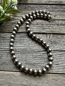 10mm 14 Inch Striped Sterling Silver Oxidized Pearls Bead Necklace Southwestern