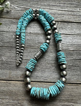 Load image into Gallery viewer, Long Graduated Sterling Silver Blue Turquoise Pearls Bead Necklace. 32 Inch