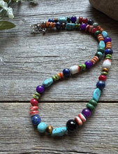 Load image into Gallery viewer, Sterling Silver Multi Color Stone Spiny Turquoise Bead Necklace. 18 inch. Gift