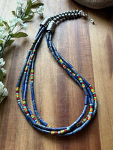 Load image into Gallery viewer, Sterling Silver Multi Strand Stone Heishi Lapis Pearls Bead Necklace 24 inch