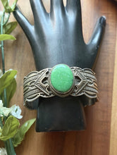 Load image into Gallery viewer, Navajo Native Sterling Silver Green Damele Turquoise Cuff Bracelet Maloney