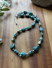 Load image into Gallery viewer, Sterling Silver Turquoise Nuggets Multi Stone Bead Necklace. 18 inch