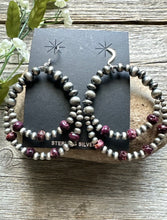 Load image into Gallery viewer, Southwestern Sterling Silver Purple Spiny Oyster Pearls Double Loop Earrings