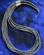 Load image into Gallery viewer, 4mm Multi Strand 925 Sterling Silver Oxidized Pearls Bead Necklace 24 Inch