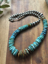 Load image into Gallery viewer, Sterling Silver Graduated Blue Green Turquoise Pearls Bead Necklace. 18 inch