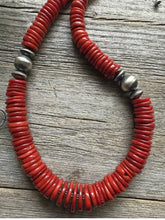 Load image into Gallery viewer, Southwestern Sterling Silver Graduated Bamboo Red Coral Bead Necklace 18 inch