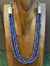 Load image into Gallery viewer, Sterling Silver Multi Strand Stone Lapis Pearls Bead Necklace 24 Inch Navajo RD