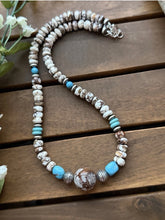 Load image into Gallery viewer, Sterling Silver Brown Wild Horse Turquoise Bead Necklace. 18 Inch. Gift