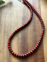 Load image into Gallery viewer, Sterling Silver Black Onyx W Red Coral Bead Necklace. 18 Inch